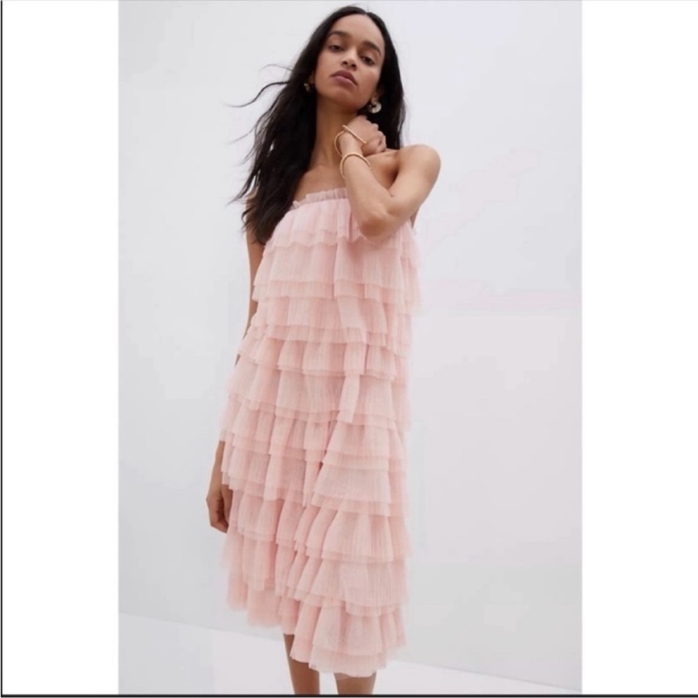 Eva Franco Anthropologie Victoire Soft Pink Tiered Tulle Dress Size 0 NWT